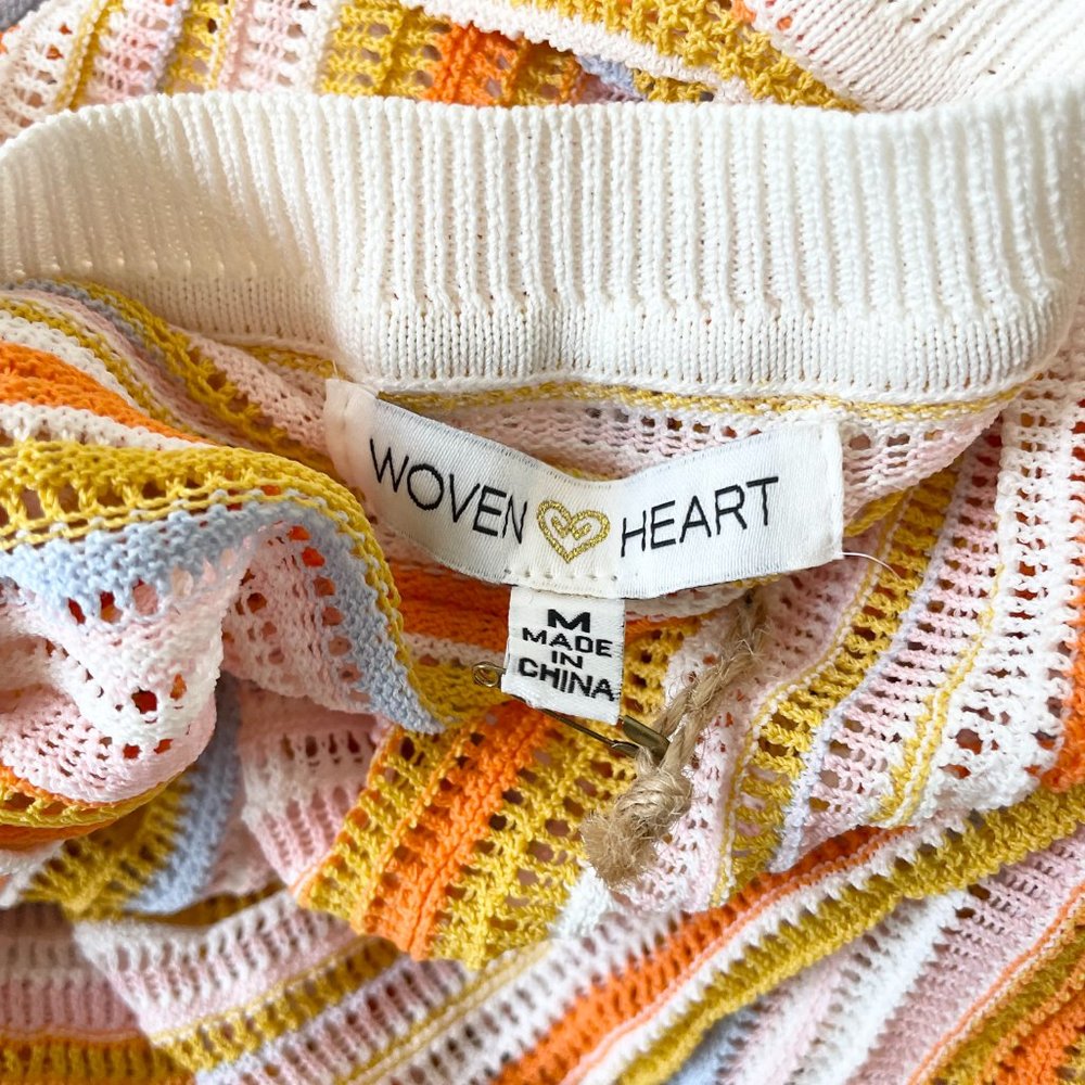 Woven Heart Colorful Knit Netted Long Sleeve Crewneck Sweater Women's Medium - Picture 3 of 4
